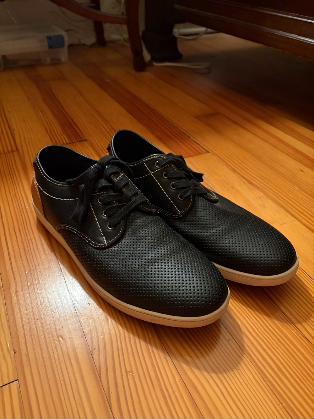 Steve Madden Black Perforated Lace-Up Oxfords with White Trim